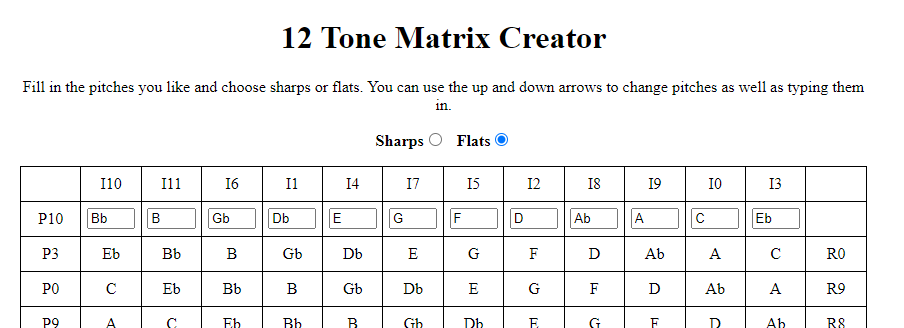 Twelve Tone Matrix Generator